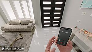 Three hot babes with big tits licking balls and fucking in VR