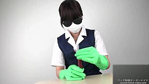 handjob magic with slick latex gloves on display