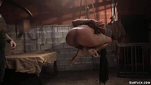 Bound Slim Ebony Woman Whipped and Deepthroated in BDSM Session