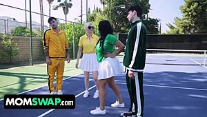Tennis game with slut stepmoms explodes into foursome fuckfest orgy - kenzie taylor & mona azar - momswap!