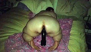 bbw feels huge pleasure riding big black dildo