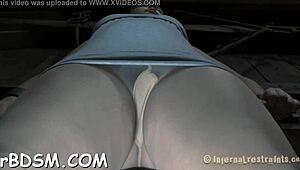 Gagged honey receives rough cunt playing from hangman.