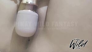 horny pinay babe explores magic wand vibrator on webcam