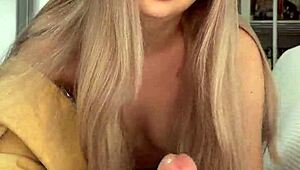 Pretty milf gives handjob to friend