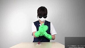 handjob magic with slick latex gloves on display