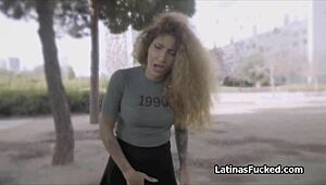 Curly latina with big tits craves monster cock after her vibrating panties tease her shaved pussy in hardcore couple action