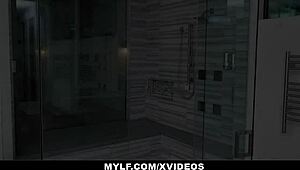 Sovereign Syre, a sultry brunette MILF, indulges in solo pleasure in the shower