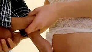 Maid satisfies her mistress with a sloppy banana blowjob before a sensual massage