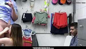 Boyfriend watches girlfriend fucked by guard at work