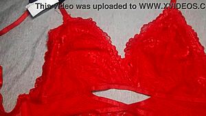 I Masturbated in My Friend’s Red Lingerie and Came on It! She Loves It!