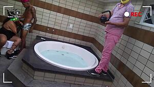 making of experienced mature woman scene with tattooed young guy