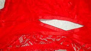 I Masturbated in My Friend’s Red Lingerie and Came on It! She Loves It!