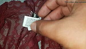 A huge load of cum spills on my friend's burgundy panties.