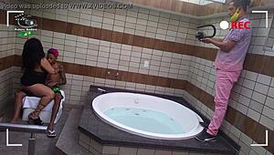 making of experienced mature woman scene with tattooed young guy