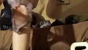 Amateur in Purple Lace Shows Feet