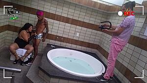 making of experienced mature woman scene with tattooed young guy