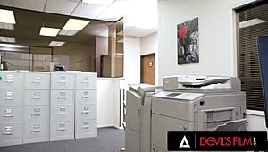 Gorgeous april olsen in stockings gets pussy and ass pounded in office orgy