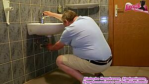 German amateur milf with big tits bangs the janitor in wild session.