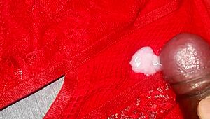 I Masturbated in My Friend’s Red Lingerie and Came on It! She Loves It!