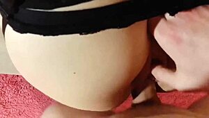 Teen with perfect ass cumming on sofa