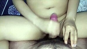 Amateur brunette with big tits breaks condom to get pregnant, then cums inside her pussy