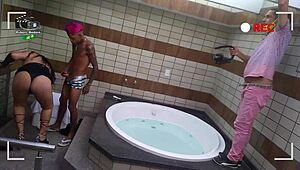 making of experienced mature woman scene with tattooed young guy