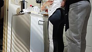 while cooking, my boyfriend surprises me with a cucumber for some spicy lunch fun.