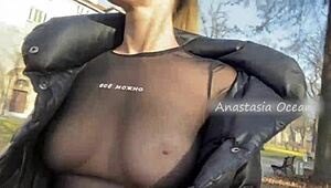 why is that beauty flashing her big boobs in the public park?