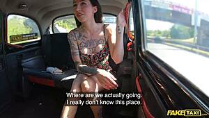 fake taxi babe seduces driver with tattooed body for rough pov sex