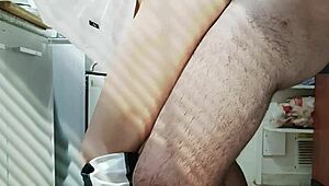 while cooking, my boyfriend surprises me with a cucumber for some spicy lunch fun.