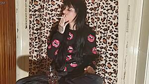 smoking goth girl relaxes backstage 😌
