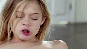 Blonde and petite lesbian girl gets her pussy fingered by busty friend