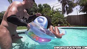 Sexy Black Girl Drilled Hard by Poolside in Steamy Action