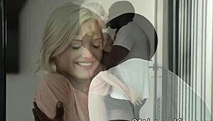 Model enjoys doggystyle interracial