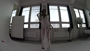 White Transparent Dress on Melena Maria Rya in Close-Up Striptease