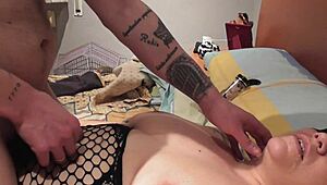 my step sister-in-law's vicious side lets me masturbate and cum on her