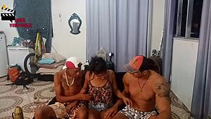 Damn! Latina maid banging two buddies hard!