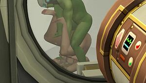 space soldier rescues 2 gals from green goblin creep, givin’ em rough double action... my bad!