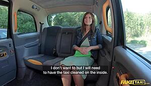 Fake taxi sexy brunette caught smoking and pays with body
