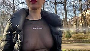why is that beauty flashing her big boobs in the public park?
