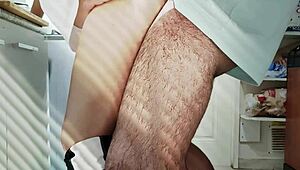 while cooking, my boyfriend surprises me with a cucumber for some spicy lunch fun.