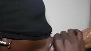 ebony teen swallows big white cock cum