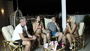 Blonde teen feels pleasure in bisexual swing compilation