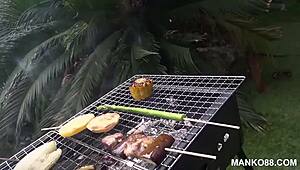 Japanese Girl Sucking and Stroking a Monster Cock