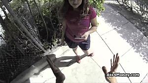 Broke Teen Goes From Payphone To Sucking Cock Outdoors In POV