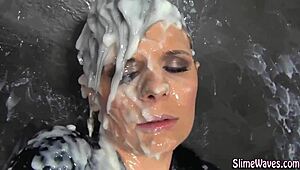 Fingering euro hoe gets messy bukkake cumshot in blowbang gloryhole