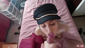 Amazing blonde police officer delivers intense blowjob to monster cock!