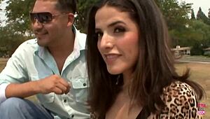 Amazing brunette spanked while riding cock in front of boyfriend