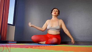 Regina Noir Stuns in Transparent Red Yoga Leotard