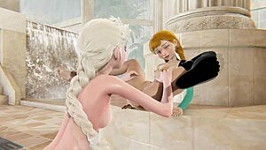 Elsa and Anna Engage in Frozen Lesbian Licking